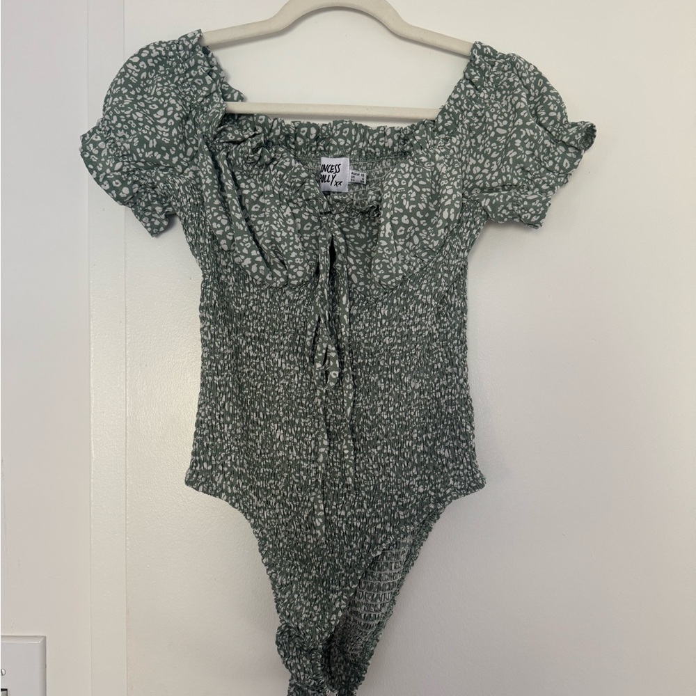 Princess Polly Sage Green Patterned Bodysuit